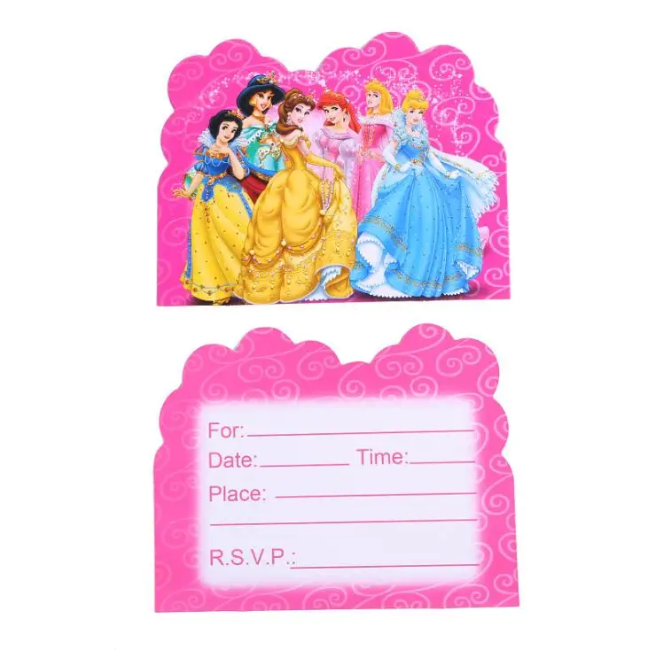 card X 10pcs Тематические праздничные бумажные тарелки принцессы/чашки/салфетки/коробки конфет/флаги соломенная скатерть Свадебные украшения для девочек на день рождения - Цвет: card X 10pcs