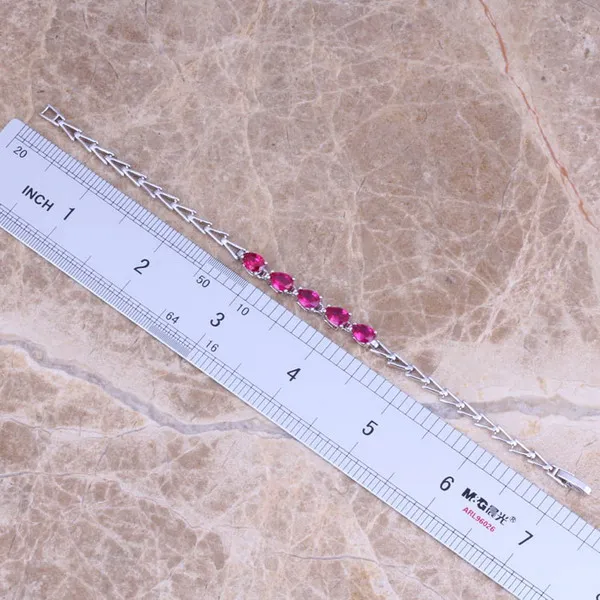 Потрясающий браслет-цепочка из красного кубического циркония с серебряным