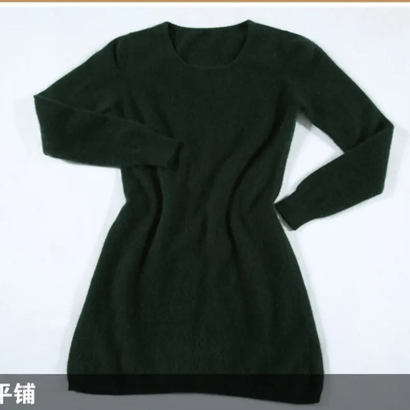 2019 Winter High quality women dress knitted sweater o-neck casual warm Mini Dress 100% mink cashmere pullovers | Женская одежда