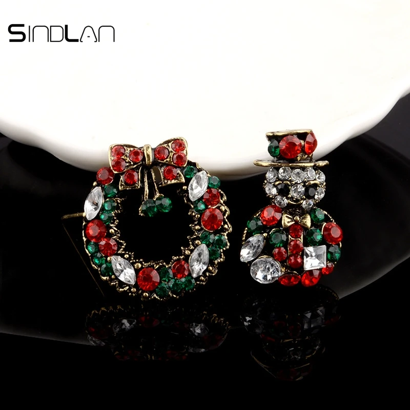 Sindlan Brooch Christmas Jewelry New Year Decoration Vintage Crystal Bow Wreath Snowman Boutonniere Enamel Pin For Women | Украшения и
