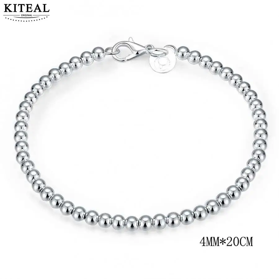 silver4mm20cm 3 цвета, модный серебряный браслет для женщин, 4 мм, 6 мм, 8 мм, 16, 18, 20 см, бусы на цепочке, мужские браслеты, подарок, 925 ювелирные изделия - Окраска металла: silver4mm20cm