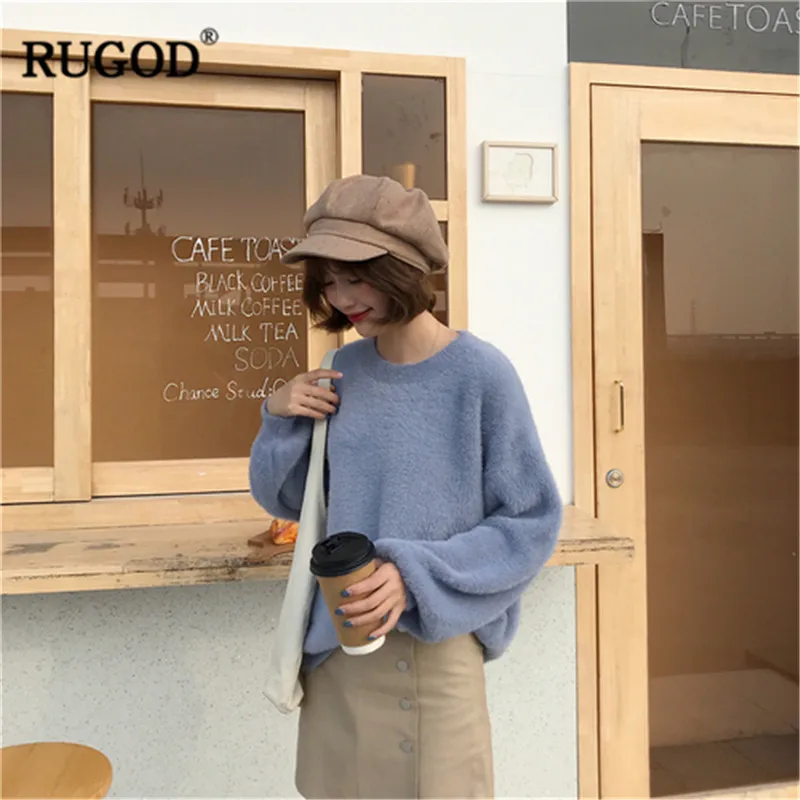 RUGOD Solid Women Sweaters Knitted Warm Winter Clothes O-Neck Sweet Lady Casual Pullovers pull femme hiver | Женская одежда