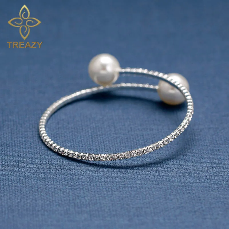 TREAZY двойные бусины из искусственного жемчуга Хрустальный Браслет манжета