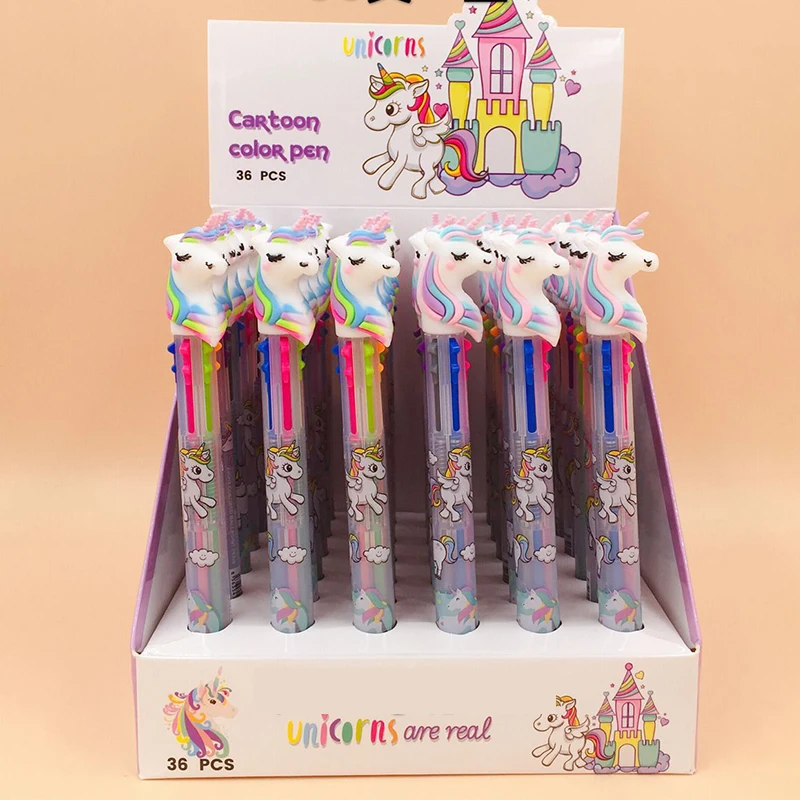 

36 Pcs/lot Unicorn 3/6/10 Colors Ballpoint Pen Kawaii Cartoon Ball Pen for Kids Gift Cute Material Escolar School Supplies