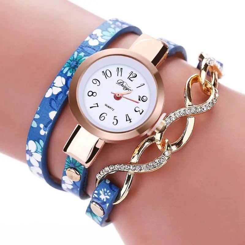 

Douya Quartz Watches Women Floral Print Rhinestone Bracelet Wristwatch Gift Women Quartz Wristwatch relogio feminino clock Gift