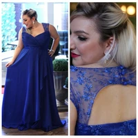 plus size custom a line chiffon prom dresses royal blue spaghetti straps formal evening gowns bridesmaids dresses 2019 custom