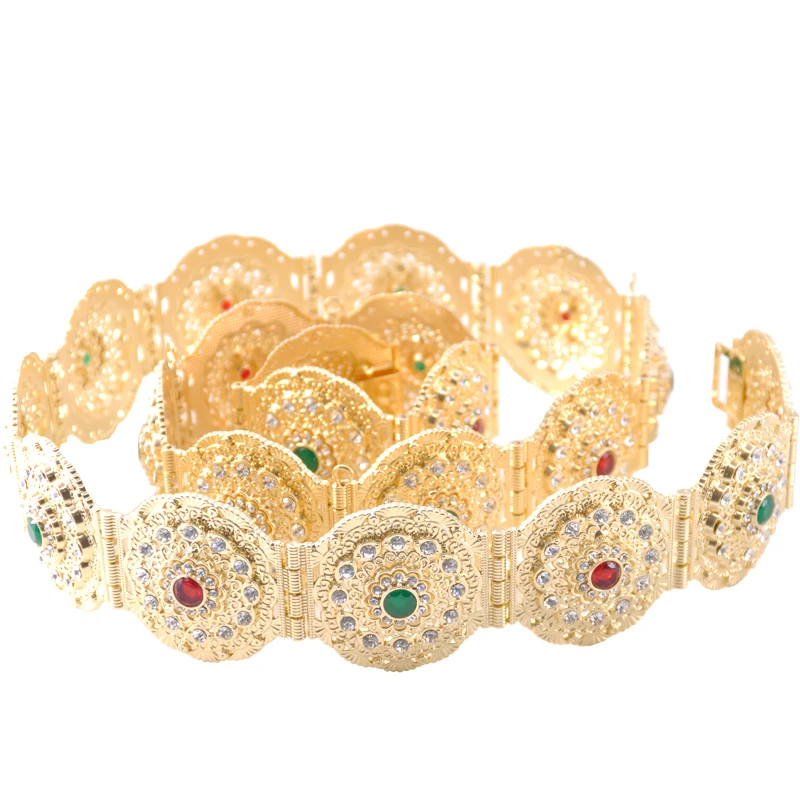 Стильный круглый хрустальный Позолоченный Пояс цепочка в марокканском стиле