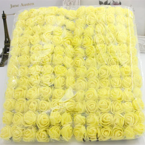 yellow Распродажа! 2 см головы многоцветные PE Роза пены мини букет цветов сплошной цвет/Скрапбукинг Искусственные цветы розы из пены(144 шт./лот - Цвет: yellow
