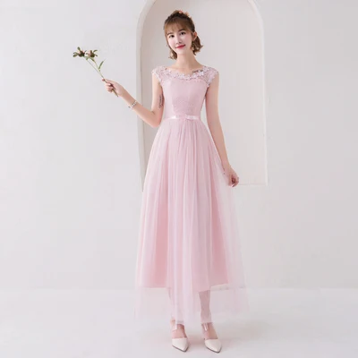 C Light Pink Сладкий памяти Свет Шампанское Китай Высокий воротник подружки невесты платья сестра группы свадебное платье SW0014 - Цвет: C Light Pink