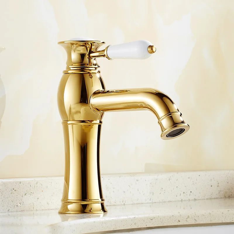 Azeta Bathroom Contemporary Faucet Golden Brass Basin Tap Single Hole Deck Mounted Wash Mixer AT2606G | Обустройство дома