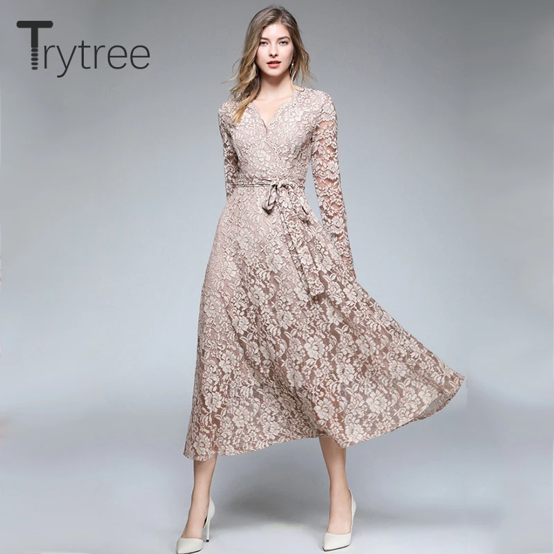 Женское платье рубашка Trytree Повседневное до середины икры из полиэстера с