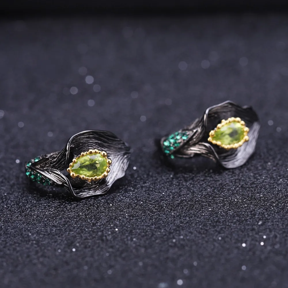 Женские серьги пусеты ручной работы GEM'S BALLET 1 57ct натуральный Перидот Калла лист