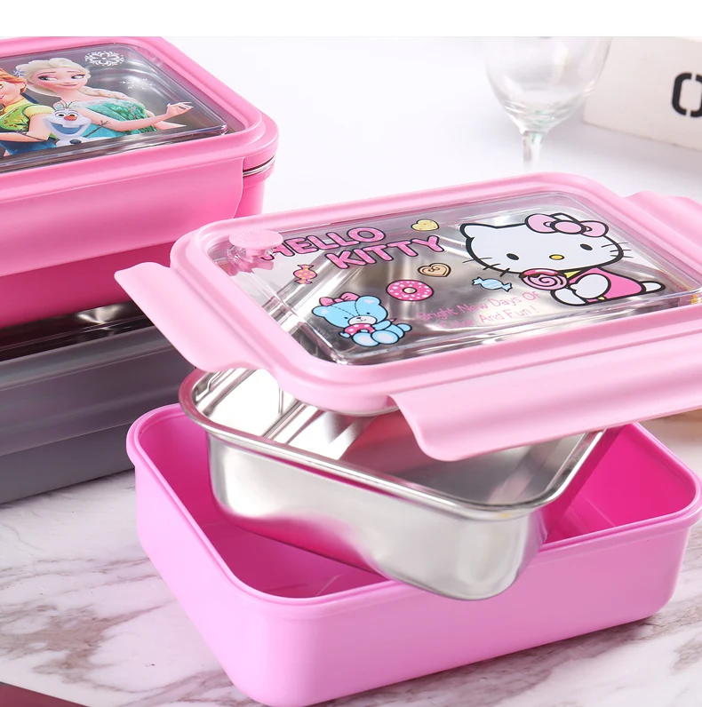 Hello kitty 304, Ланч-бокс из нержавеющей стали, сохраняющий тепло, Ланч-бокс, с крышкой, для столовой, лаконичный контейнер для еды, Ланчбокс
