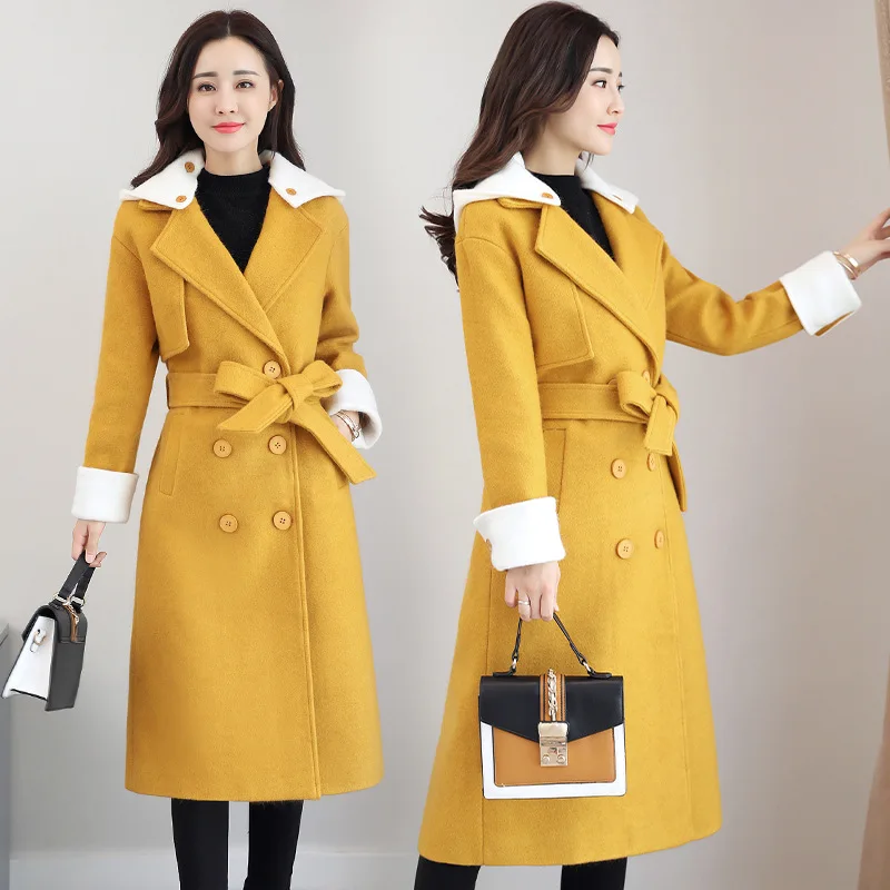 Elegant Vintage Women X-Long Cashmer Coat Fashion Slim Women's Woolen Jacket with Sashes Single Button and | Женская одежда