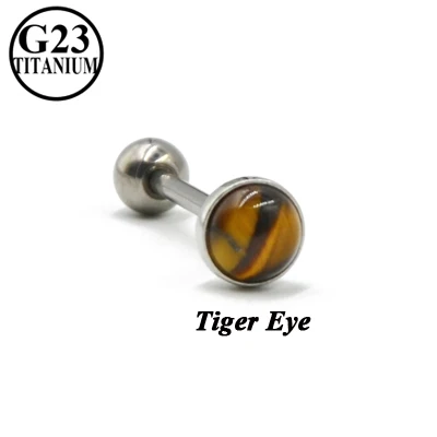 Tiger Eye Tongue BOG-1PC G23-Titanium штанга гантельного типа Лабрадорит тигровый глаз с изображениями черно-белых линий камень штанга для языка кольца пирсинг Бар, ювелирное изделие для тела, 14G - Окраска металла: Tiger Eye Tongue