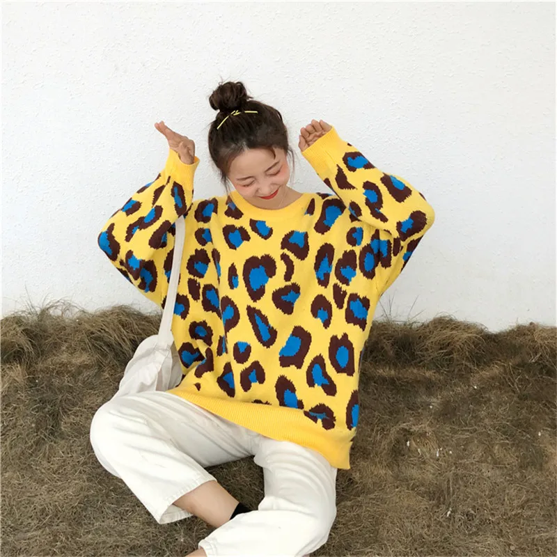 New Fashion Female Leopard Sweater 2018 Winter Runway sweater Casual O-Neck Knitted Long Sleeve Pullovers For Women Sueter Mujer | Женская