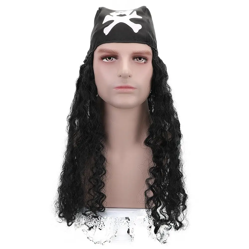 

Pirates Of The Caribbean Cosplay Wigs With Headwear 14"black Kinky Curly Synthetic Costumes Pirate Eye Patc Halloween Party Wigs