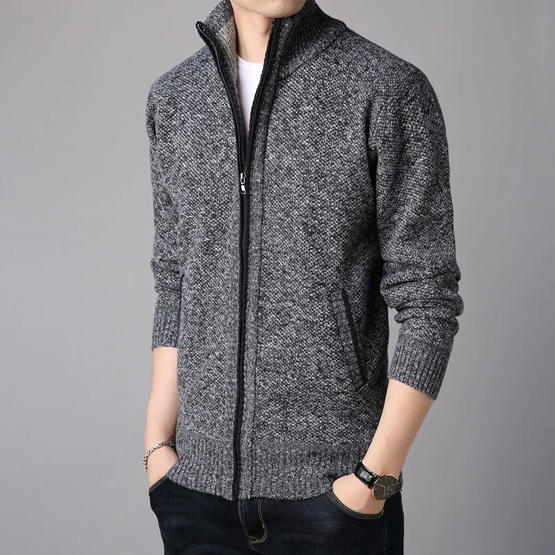 

Men's long sleeve collar thickening pure cardigan sweater teenagers cultivate one's morality men's sweaters