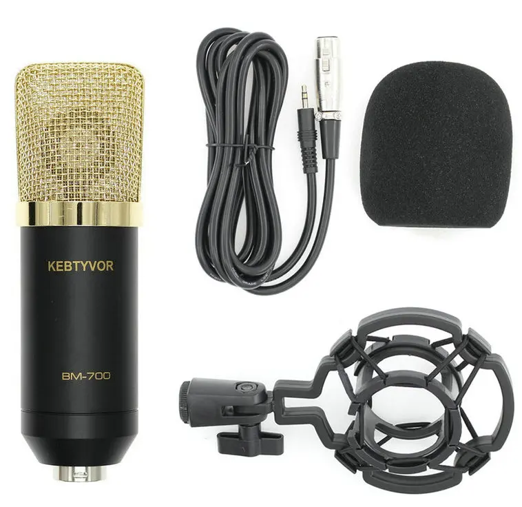 bm700 black BM-700 проводной микрофон конденсаторный микрофон Студийный микрофон с амортизационной подвеской+ nb-35+ поп-фильтр+ звуковая карта+ 48В для компьютера - Цвет: bm700 black