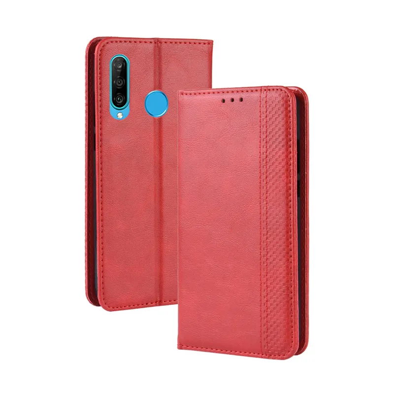red Магнитный кожаный чехол-бумажник для huawei P30 Lite с отделением для карт и откидной крышкой для huawei P30 Lite MAR-LX1 MAR-LX1M P 30 Pro P30Lite чехол - Цвет: red
