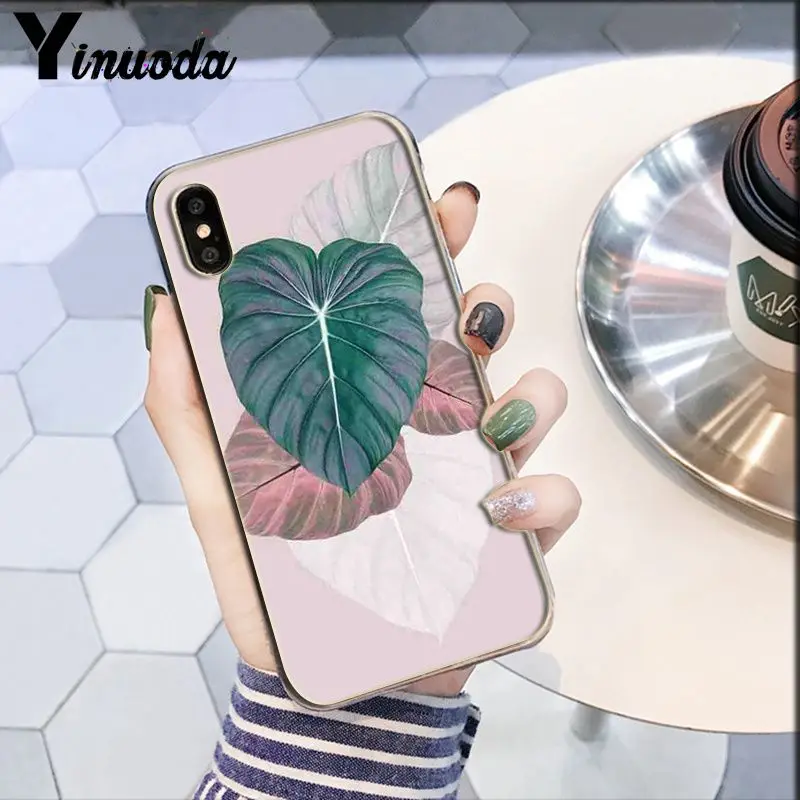 Yinuoda карамельный цвет с принтом листьев Модный чехол для телефона для iPhone X XS MAX 6 6s 7 7plus 8 8Plus 5 5S SE XR - Цвет: A15