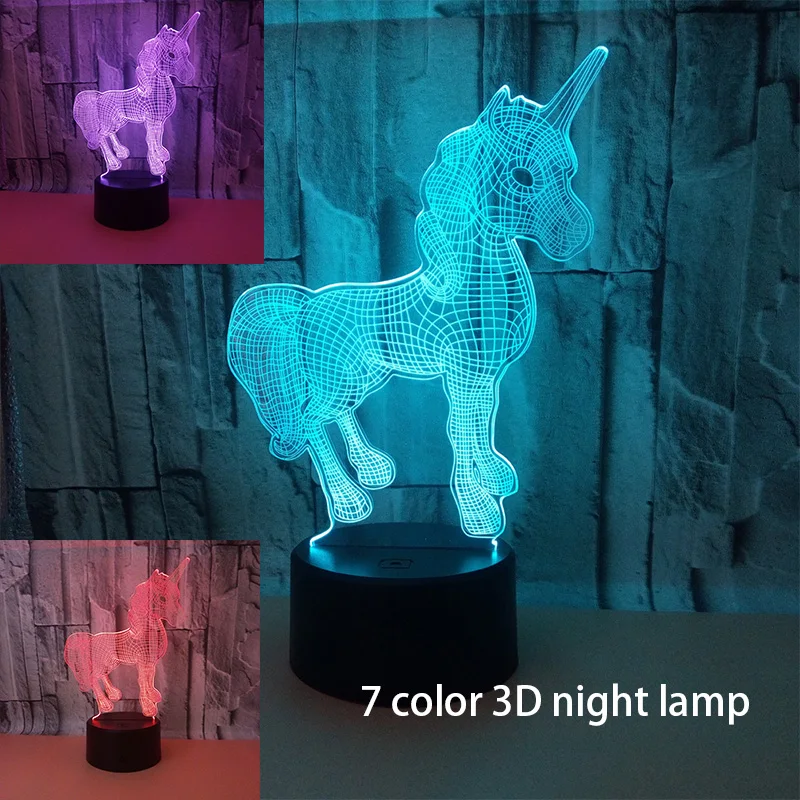 Новые животные каваи Единорог 3D Светодиодные ночные светильники RGB лампы