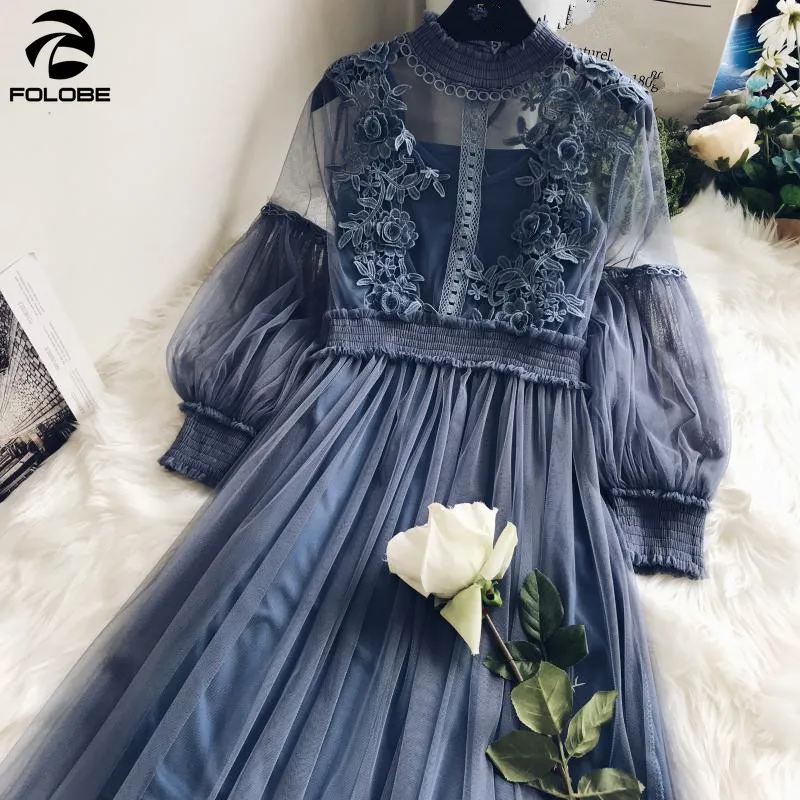 FOLOBE 2020 модное платье для женщин однотонное ажурное кружевное Vestidos Verano 3D