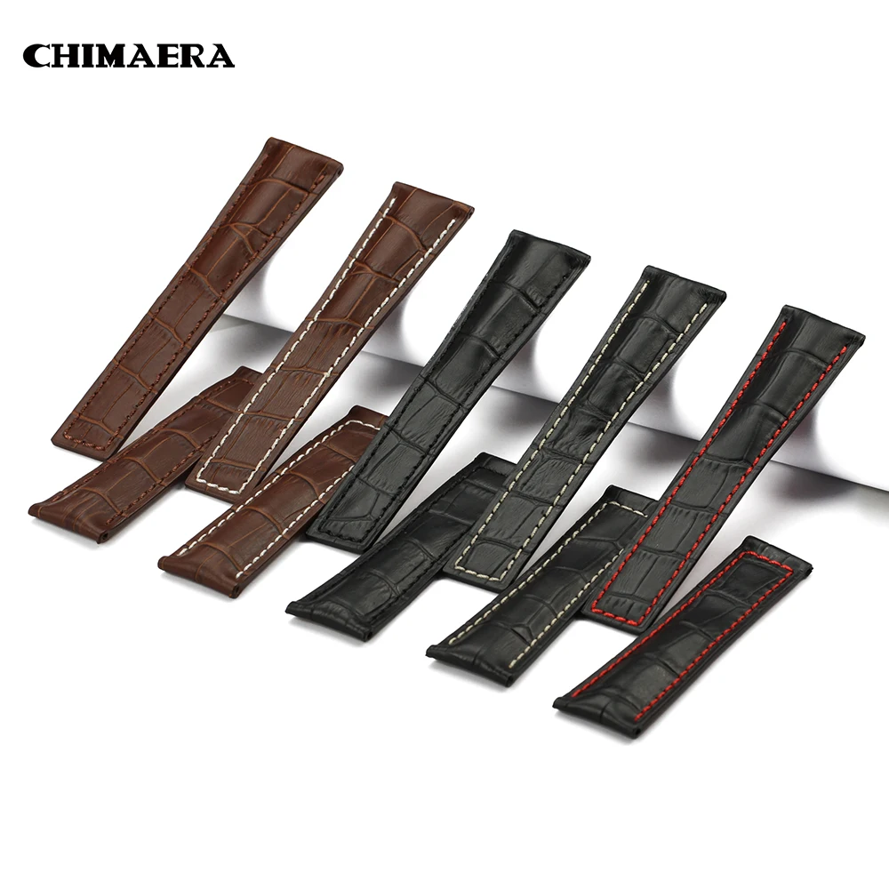 Ремешок для часов CHIMAERA 22 мм кожаный черный коричневый браслет с пряжкой бирки H-euer