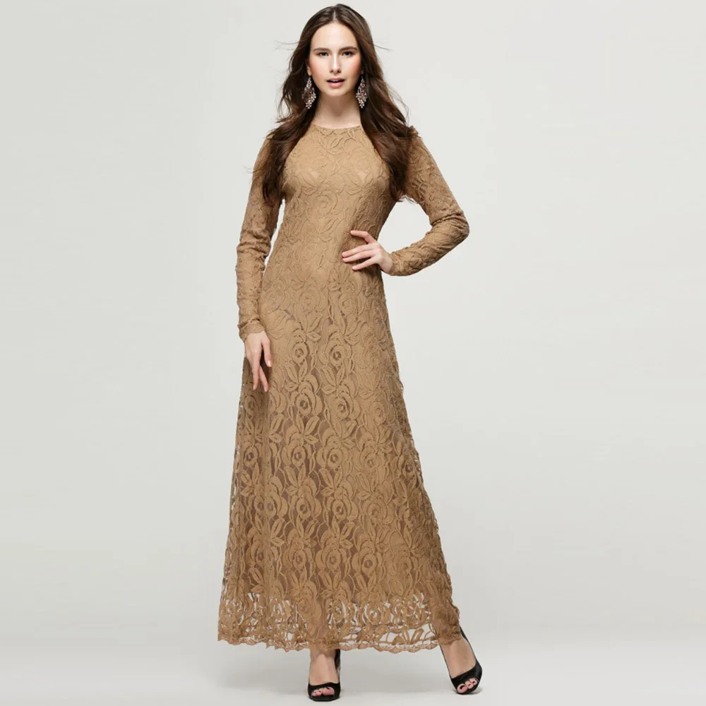 Женский кружевной кафтан женская одежда однотонное мусульманское платье