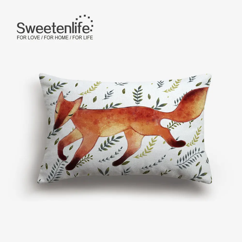 Sweetenlife акварель милые бегущая лиса Чехлы зеленого цвета с узором в виде листьев, Подушка для стула, 45x45 см/30x50 см наволочки Декор