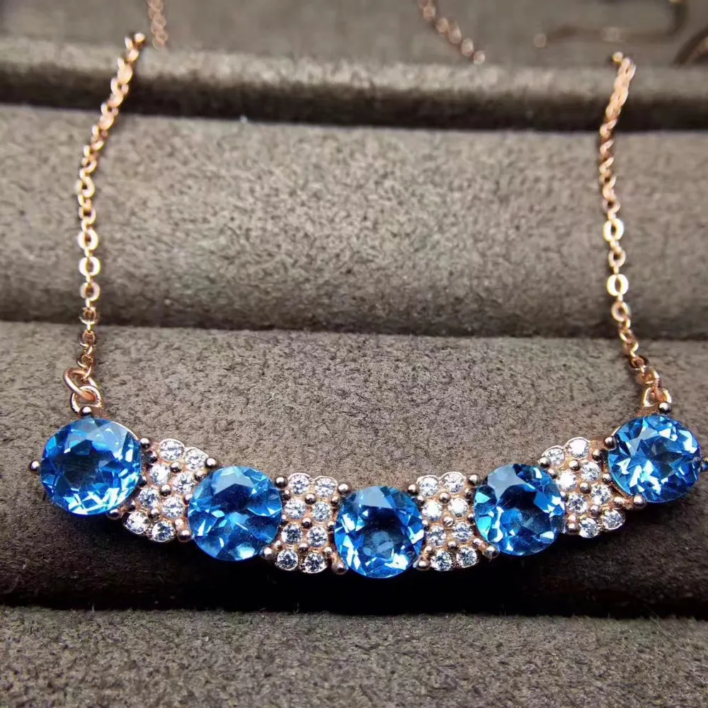 

Natural blue topaz gem Necklace Natural gemstone Pendant Necklace 925 sliver Elegant Long arrangement women party fine Jewelry