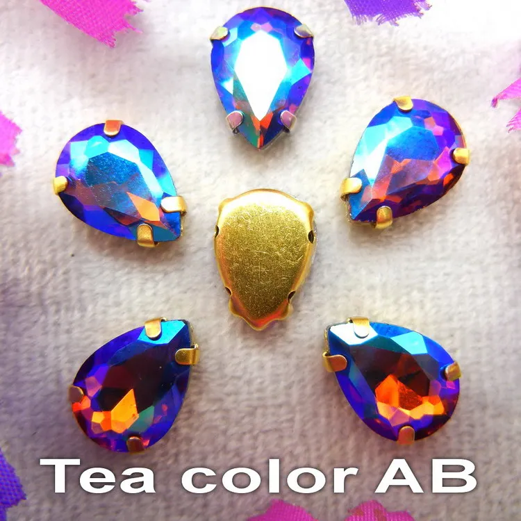 A9 Tea color AB AB цвета 7 размеров золотой коготь настройки водослива стеклянный кристалл в форме слезы пришить Стразы Бисер для одежды аппликация diy отделка - Цвет: A9 Tea color AB