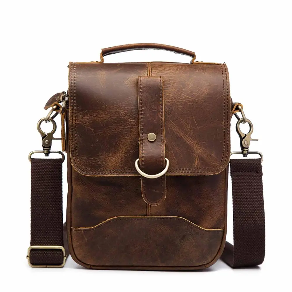 dark brown 2 Качественная оригинальная кожаная мужская сумка через плечо из воловьей кожи, модная сумка через плечо, 8 дюймов, сумка-тоут Mochila, сумка-портфель, 143-db - Цвет: dark brown 2