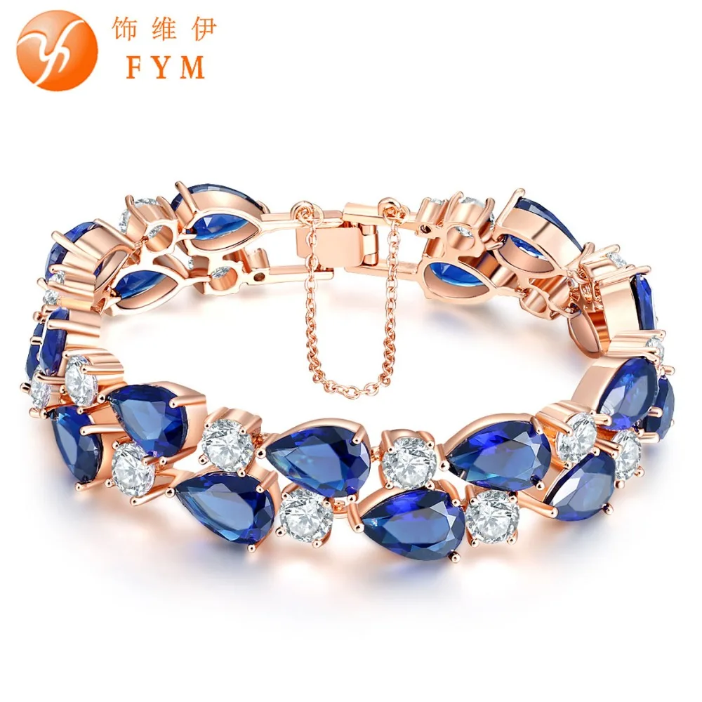 Брендовый роскошный женский браслет FYM цвета розового золота с кристаллами из