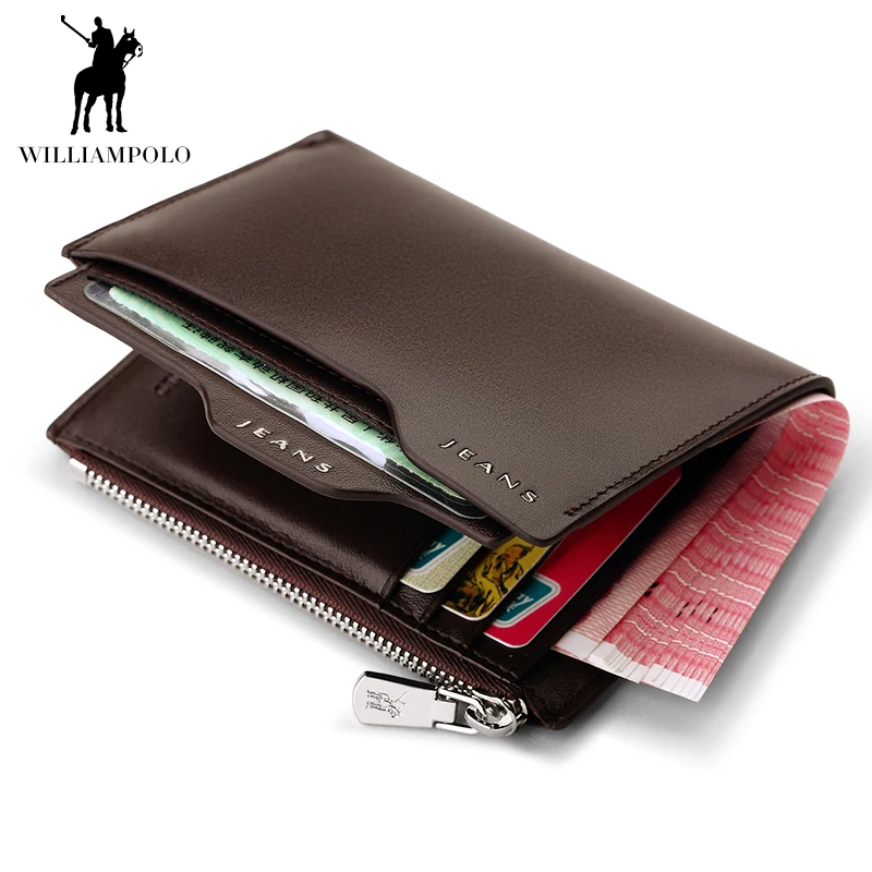 Мужской бумажник из натуральной кожи WILLIAMPOLO модный короткий кошелек с клипсой