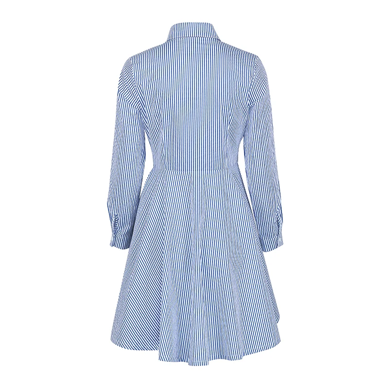 Romacci женское Полосатое мини платье летнее с длинным рукавом и пуговицами спереди