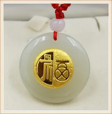 Чистое Натуральное Золотое колье hetian с нефритом для девочек и мальчиков