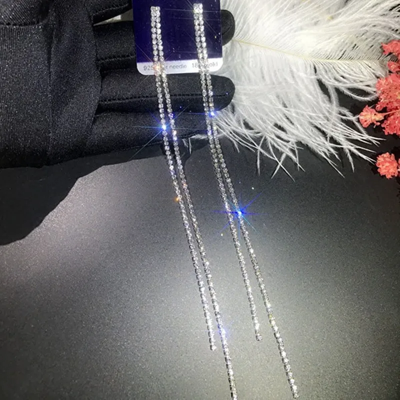 FXLRY Brand White Color Cubic Zircon Fashion Trend Tong Tassel Earrings For Women Fine Jewelry | Украшения и аксессуары