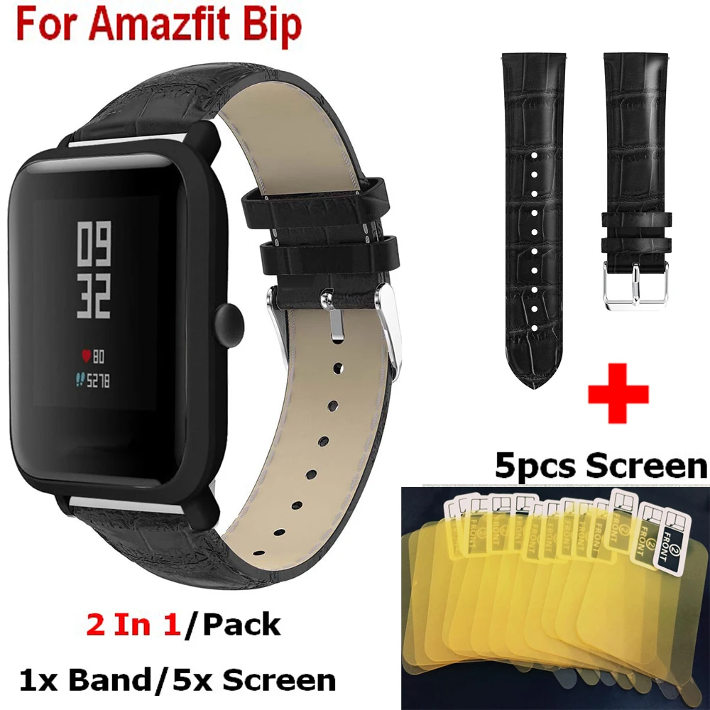 2 In1 ремень для Xiaomi Huami Amazfit Bip BIT Lite Youth группа кожаных ремешков + Защитная пленка на