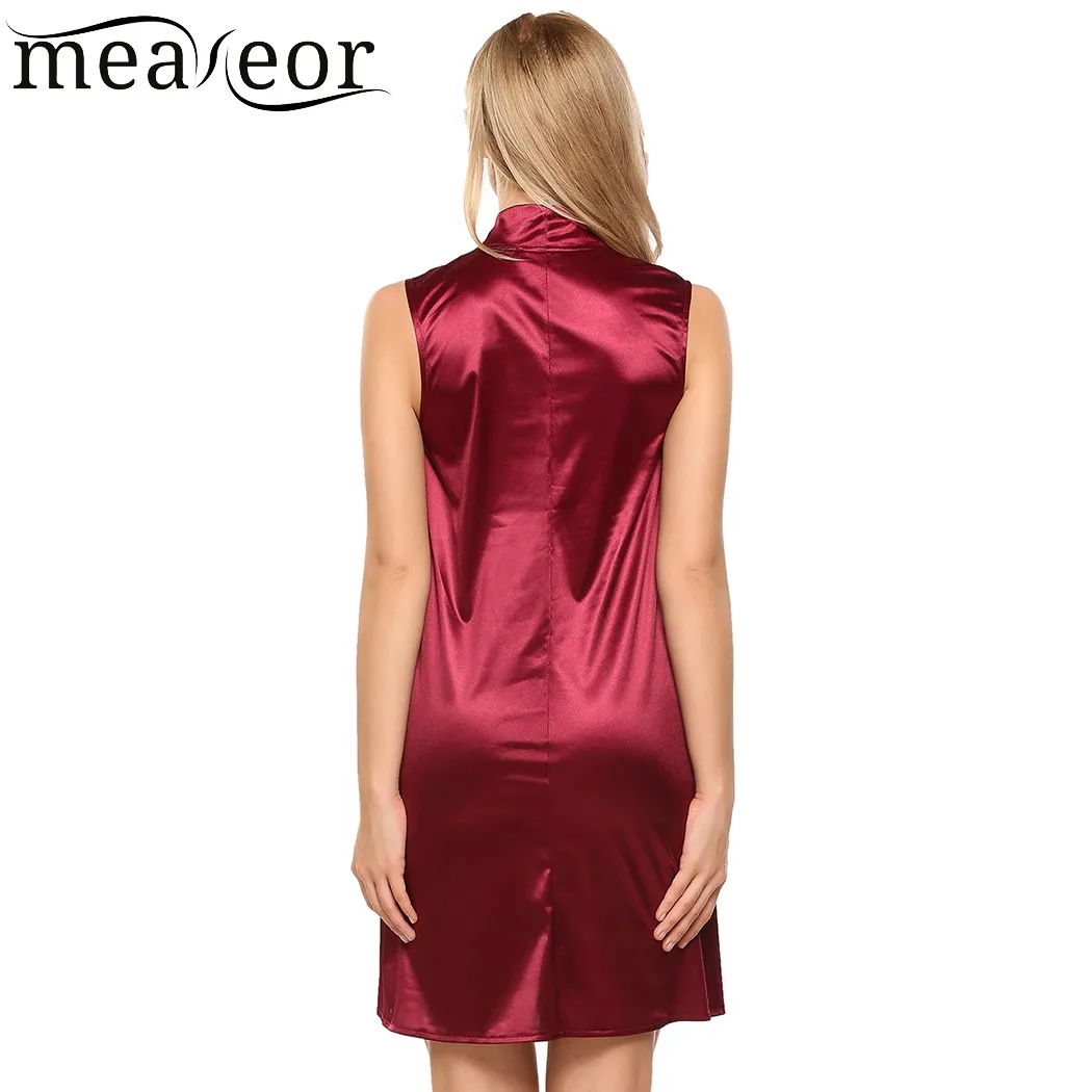 Meaneor с бантом атласное однотонное платье трапециевидной формы женское винтажное