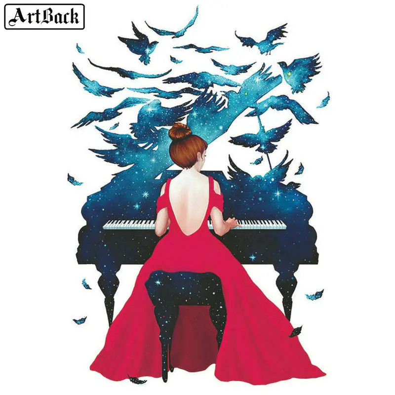 

Watercolor 5d diamond painting woman piano full square drill diamond mosaic diamond embroidery girl crafts sticker