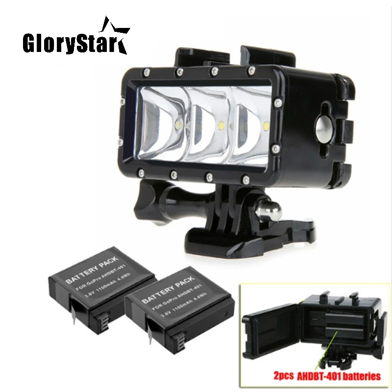 Светодиодная лампа для дайвинга Go Pro 35 м подводная (аккумуляторы 2x Hero4) GoPro Hero 5 3 + 4