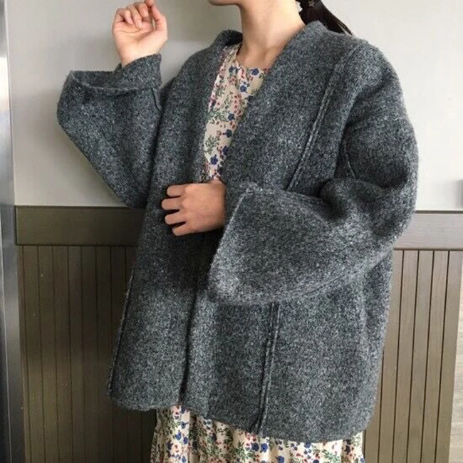 Модный теплый вязаный кардиган, пальто, свободный свитер, корейский однотонный, с расклешенными рукавами размера плюс, хит
