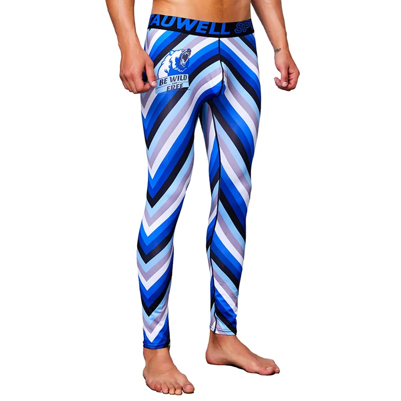 Blue Stripes Новейшие мужские полосатые штаны для фитнеса, колготки для бега, мужские обтягивающие штаны для спортзала, компрессионные штаны до щиколотки, спортивные Леггинсы - Цвет: Blue Stripes