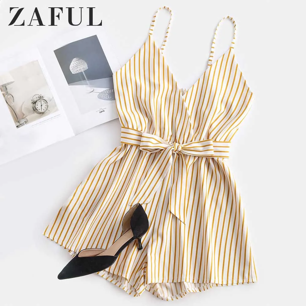 Женский Короткий комбинезон ZAFUL летние повседневные полосатые боди с открытой