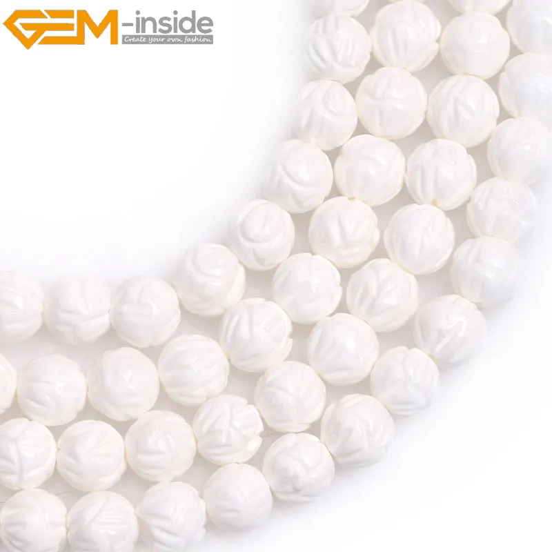 Круглые резные цветы натуральный белый драгоценный камень в виде ракушки