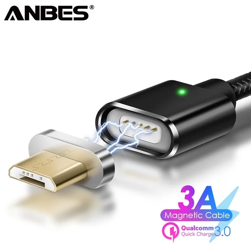 ANBES Магнитный Micro USB кабель для samsung зарядный зарядки данных мобильных телефонов