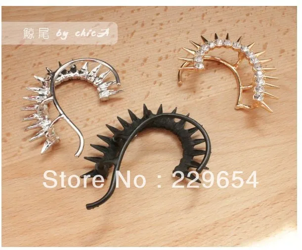 (Mixed order over $ 15 minus 2)New Design Punk Rock Metal Golden Rivet Rhinestone Left Ear Ear-hook Earring | Украшения и