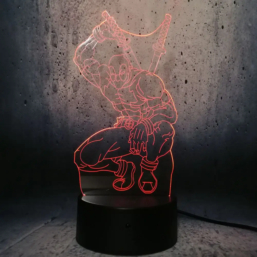 Дэдпул 3D USB Светодиодная настольная лампа мультяшный RGB Ночной светильник