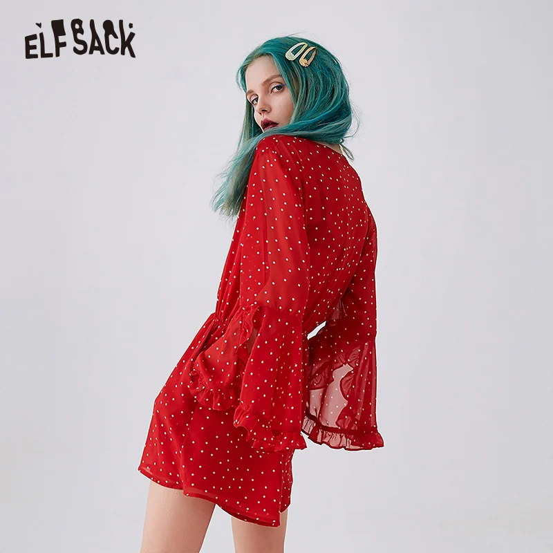 Женский легкий костюм ELF SACK винтажный свободный в горошек повседневный мини